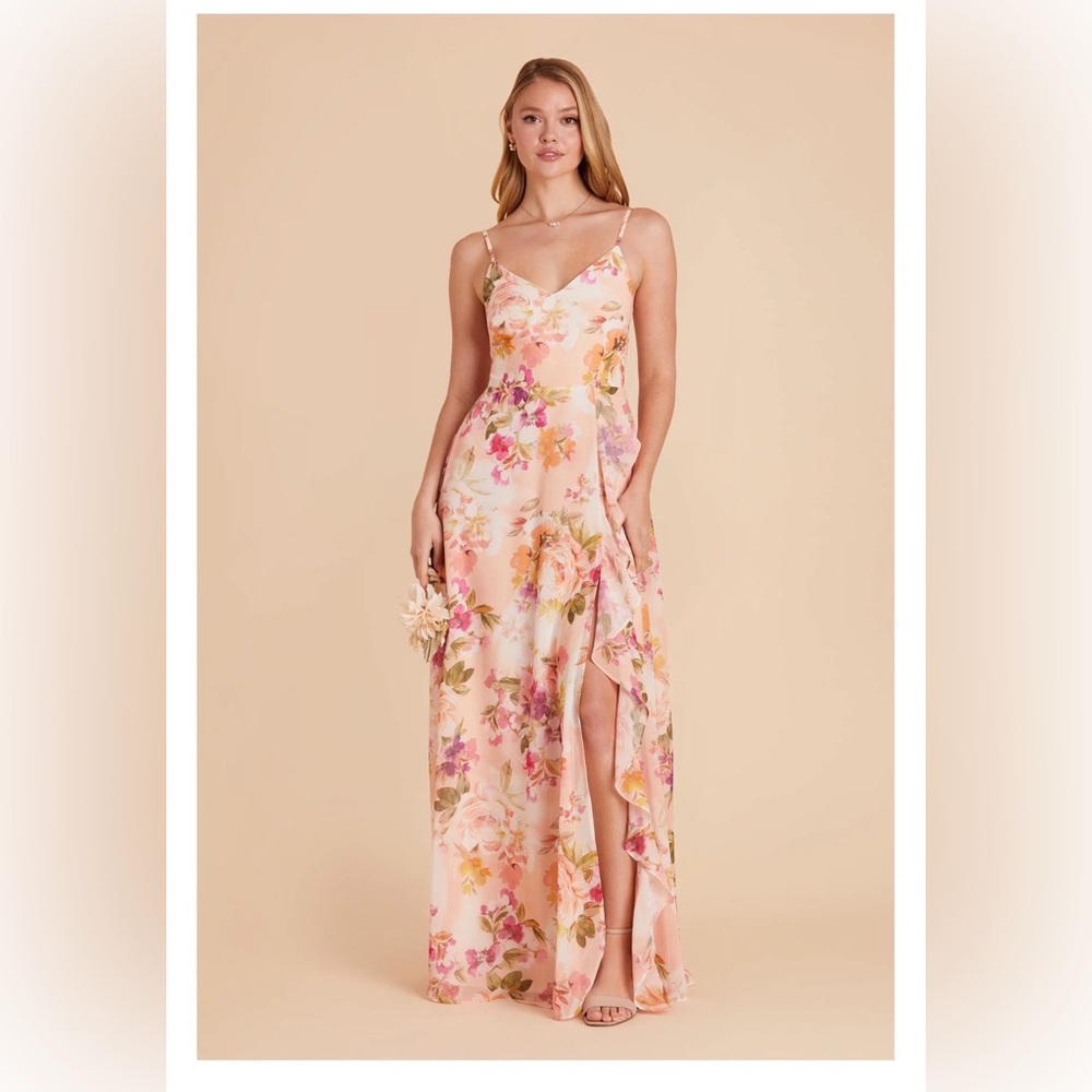 Birdie Grey Coral Sunset Peonies Bridesmaid Dress